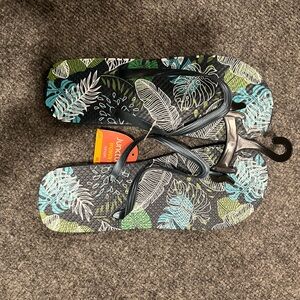 Tropical Leaf Print Flip Flops